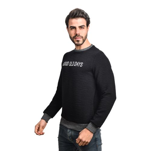 Town Team Chest Logo Round Neck Sweat shirt - BLACK