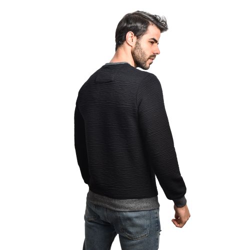 Town Team Chest Logo Round Neck Sweat shirt - BLACK
