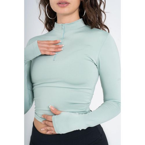 OUTDATED High Neck Zipper Long Sleeve - Mint Green - image 2