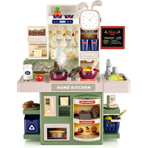 product_image_name-Generic-مطبخ لعب صغير للأطفال – 37 قطعة من أدوات الطهي التخيلي – حجم مدمج 34.5x16x42 سم – إضاءة وأصوات وبخار واقعي – حوض وأدوات مطبخ – هدية للأطفال من عمر 3 سنوات – -1