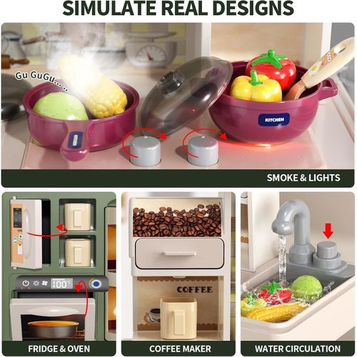 product_image_name-Generic-مطبخ لعب صغير للأطفال – 37 قطعة من أدوات الطهي التخيلي – حجم مدمج 34.5x16x42 سم – إضاءة وأصوات وبخار واقعي – حوض وأدوات مطبخ – هدية للأطفال من عمر 3 سنوات – -2