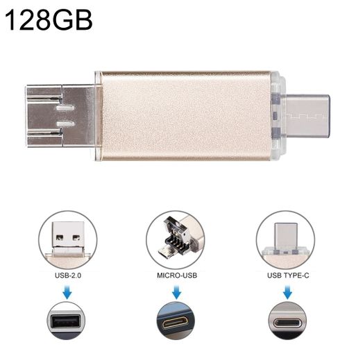 Buy 128GB 3 In 1 USB-C / Type-C + USB 2.0 + OTG Flash Disk, For Type-C Smartphones & PC Computer(Gold) in Egypt