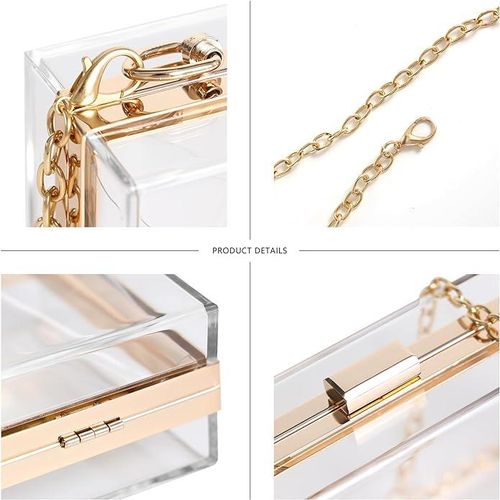 Acrylic clutch bag shoulder bag with removable chain White