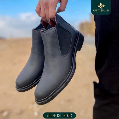 اشتري Natural Leather Casual Leazus Half Boots - Black في مصر