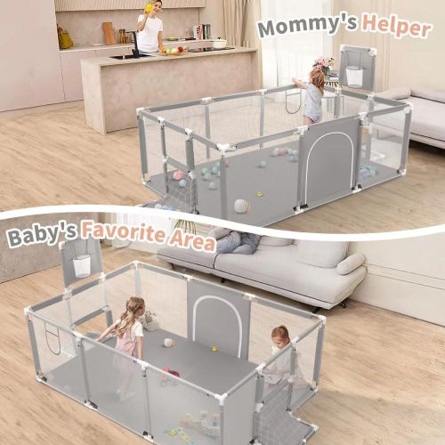product_image_name-Generic-Baby Playpen Fence With Basketball Hoop And 2 Goals (grey)-2