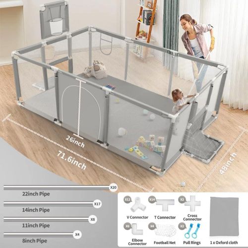 product_image_name-Generic-Baby Playpen Fence With Basketball Hoop And 2 Goals (grey)-4