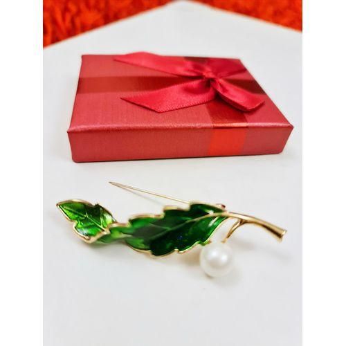 product_image_name-Generic-بروش و دبوس ملابس ذهبي ورقة الشجر الخضراء و حبة اللولي-4