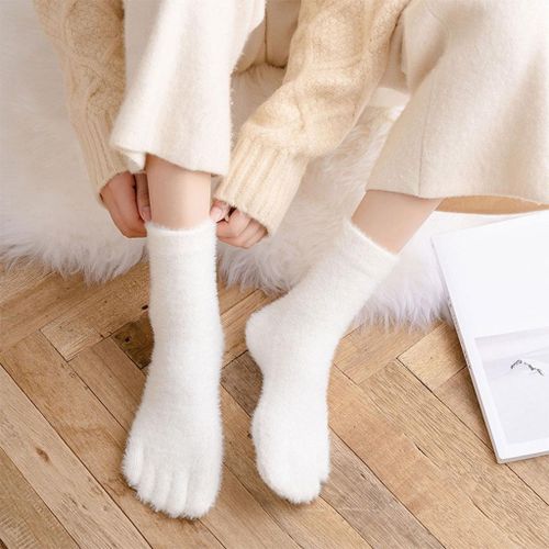 تسوق Warm Five-Finger Socks Fluffy Toe Socks Mid Tube Hosiery For White  اونلاين
