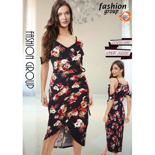 Buy Fashion Group Spagheti Straps Jacar Flower Dress - Multicolor in Egypt