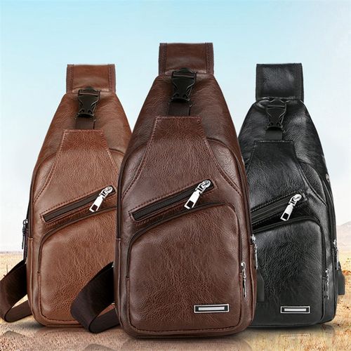 Men's Chest Bag Fashion Shoulder Messenger Bag USB Crossbody Bag