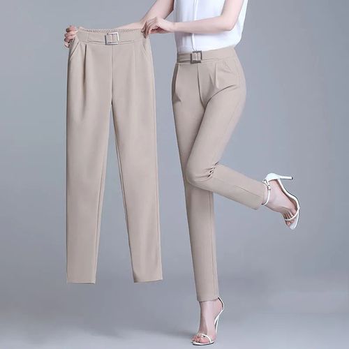 Fashion (Khaki)Office Lady Ankle White Pants Women Chic Design Elastic Mid  Waist Work Suit Harem Pants 83-86cm Loose Casual Pantalones De Mujer DOU @  Best Price Online