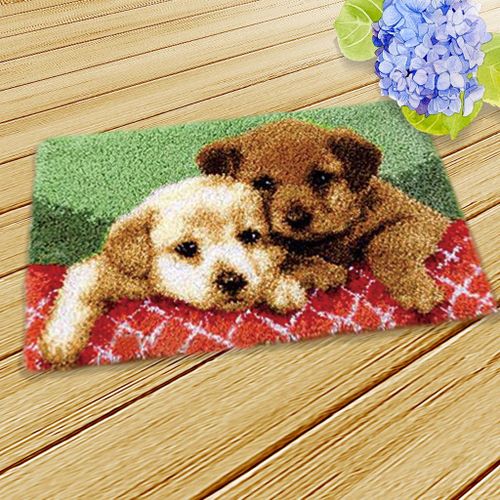 Generic 2X DIY Latch Hook Kit Cartoon Animals Dogs Wolf Cushion