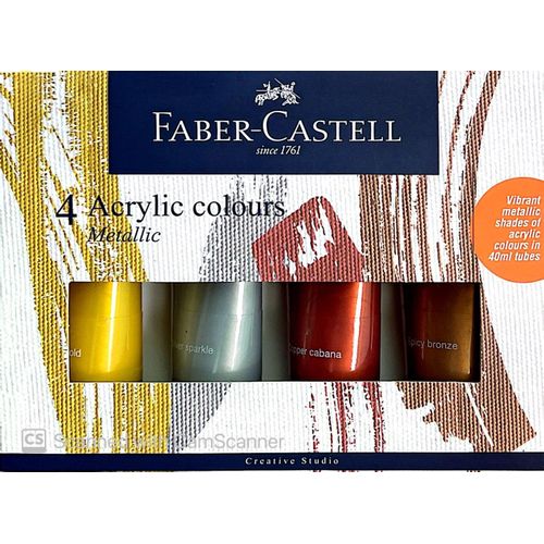 product_image_name-Faber Castell-Faber-Castell Acrylic Metallic Colours 40ml 4 Colors Carton Box-1
