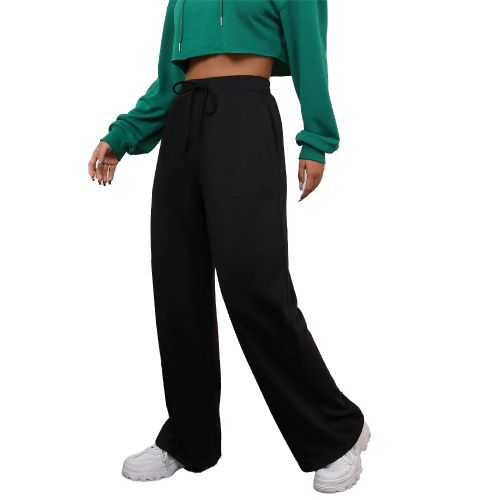 Sport Sweatpants Wide Leg Pants - Black - Nileton