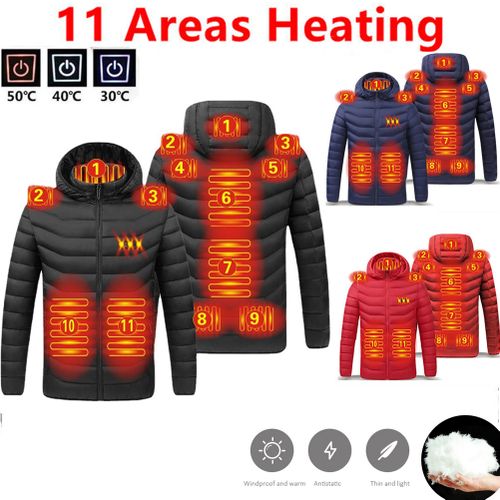 couleur 8 zone de chauffe taille 4XL Veste chauffante USB électrique pour  homme manteau en coton vêtements th
