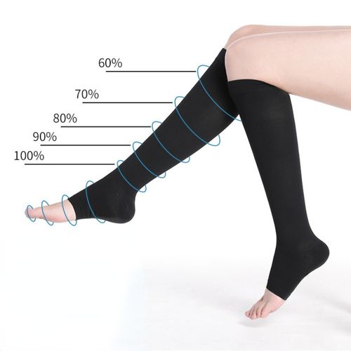Generic (Black)S-XL Elastic Open Toe Knee High Stockings Calf