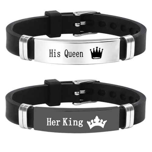 Fashion 1 2 PCS His Queen Her King Silicone Couple Bangle with