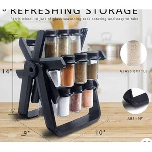 product_image_name-Generic-Rotating Spice Rack Organizer with 18 Glass Spice Jars, All-In-One Spice Rack Spice Organizer Set, 360 Degree Spice Wheel Spice Rack, Removable Spice Rack, PVC, Black-1