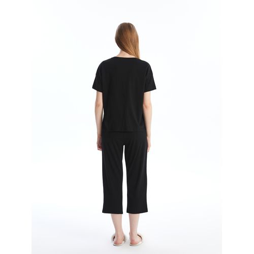 product_image_name-LC Waikiki-طقم بيجامة نسائية من LC Waikiki بطبعة ميكي ماوس بياقة دائرية وأكمام قصيرة - أسود جديد-3