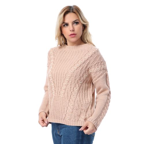 Premoda بلوفر قصير مزين بلولي - بيج داكن