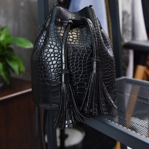 Buy Fashion Hiamok Fashion Women Leather Handbag Crossbody Shoulder Messenger Tassels Bucket Bag in Egypt