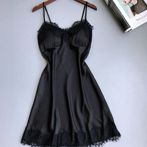 Black Transparent Lace Steel Push Up Bra Silk Night Wears For Women  Lingerie Sexy Nightwears Dress Nightgown Satin Sleepwear - AliExpress