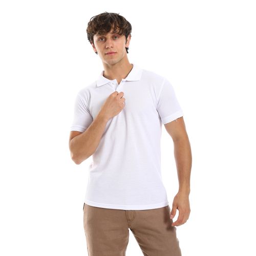 اشتري AKAM Turn Down Collar Short Sleeves Polo Shirt - White في مصر