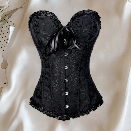 Women's Lacing Corset Top Satin Floral Boned Overbust Body Shaper