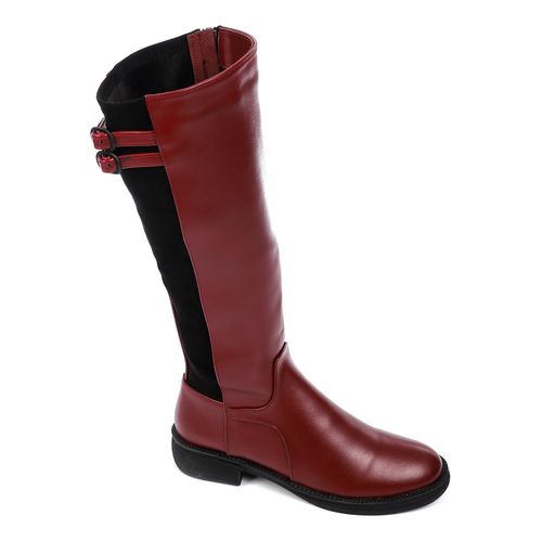 Buy Mr Joe Bi-tone Side Zipper Knee High Boots - Black & Burgundy in Egypt