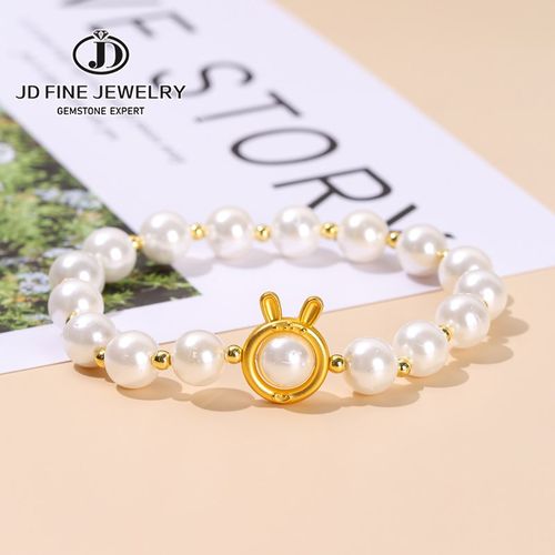 Womens Freshwater Pearl Bracelet 14K Gold Plated Charm Bracelets For W –  igemstonejewelry