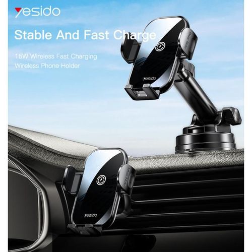 product_image_name-Yesido-C197 15W Fast Charging Wireless Car Charger 360 Rotating Suction Cup Air Vent Phone Holder-5