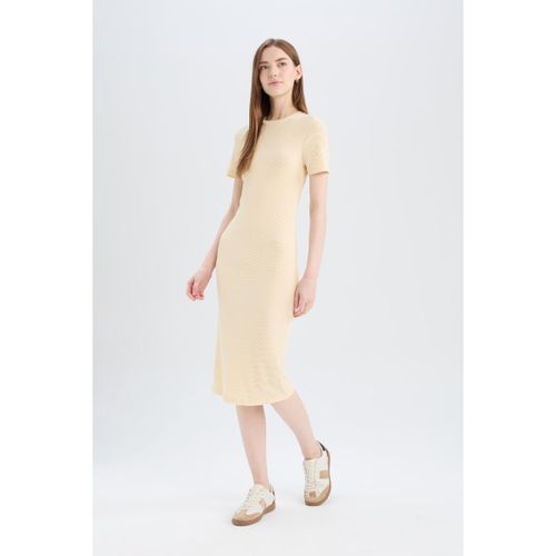 product_image_name-Defacto-Woman C Neck Bodycon Short Sleeve Knitted Dress - Lt.Yellow-1