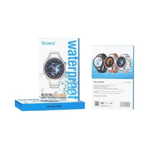 product_image_name-Telzeal-ساعة دابليو اتش -05 برو الذكية المقاومة للماء - شاشة عرض كبيرة، شحن لاسلكي، 3 أحزمة قابلة للتبديل - متتبع اللياقة البدنية، مراقب معدل ضربات القلب، متتبع النشاط، أوضاع رياضية - تصميم فضي أنيق للرجال-1