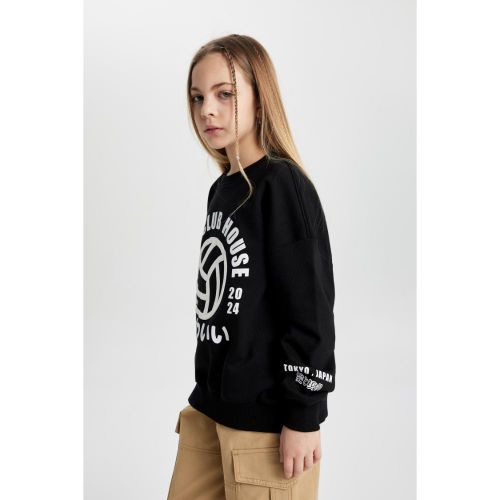 product_image_name-Defacto-Girl Crew Neck Oversize Fit Sweat Shirt - Black-4