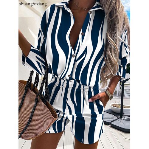 Fashion Blue Casual Two Piece Sets 2022 Spring Leopard Print