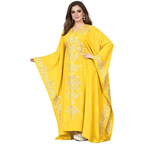 product_image_name-Generic-عباية استقبال و صباحية و مناسبات الخامة شيفون مكونة من 2 قطع , موديل 419 , اصفر-3