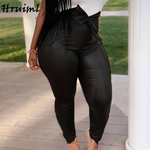 16 Jeans Leather Pants Women Plus Size High Waist Belt Long