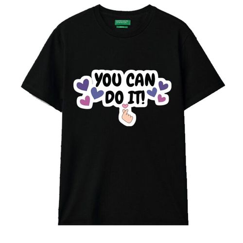product_image_name-Generic-Black T-Shirt YOU Can Do It Motivational Graphic Print with Hearts-1