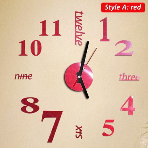 Generic DIY Wall Clocks 3D Mirror Stickers Large Wall Clock - Red