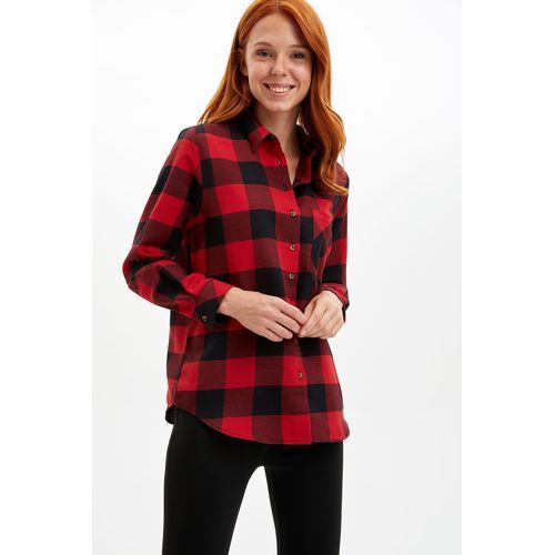 Defacto Woman Woven Top Long Sleeve Shirt - Red