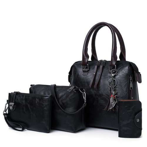 Buy Fashion 4 In 1 Women Hand Bag Ladies Handbag Female Cross Bag Purse School Bag Travelling-black in Egypt