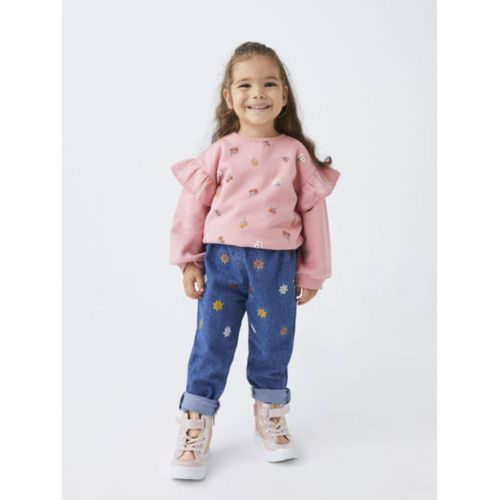 Buy LC Waikiki Elastic Waist Embroidery Detailed Baby Girl Denim Trousers in Egypt