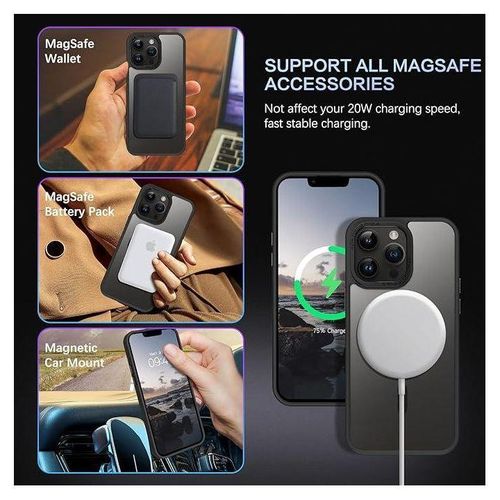 product_image_name-Generic-غطاء لجهاز iPhone 13 Pro Max، متوافق مع MagSafe، حماية من السقوط بمعايير عسكرية حتى 10 أقدام، نحيف شفاف غير لامع، مقاوم للصدمات، مضاد لبصمات الأصابع، TPU أسود-3
