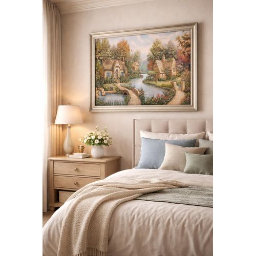 product_image_name-Generic-Landscape painting of swans, Gobelin tapestry, high-quality materials, natural gold wood frame, size 57 by 77 cm-2