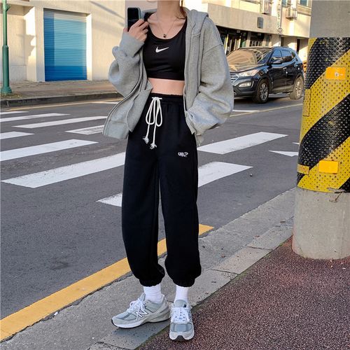 Fashion (Black)Oversized Grey Jogging Sweatpants Women Korean