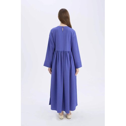 product_image_name-Defacto-فستان طويل كم طويل منسوج قصة عادية بياقة مستديرة-8