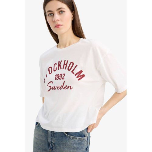 product_image_name-Defacto-Woman Crew Neck Boxy Fit Short Sleeve T-Shirt - Ecru-4