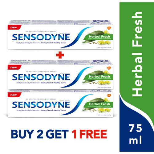 Buy Sensodyne Herbal Fresh Toothpaste with Eucalyptus and Fennel -  75 ml  -  3 PCs in Egypt