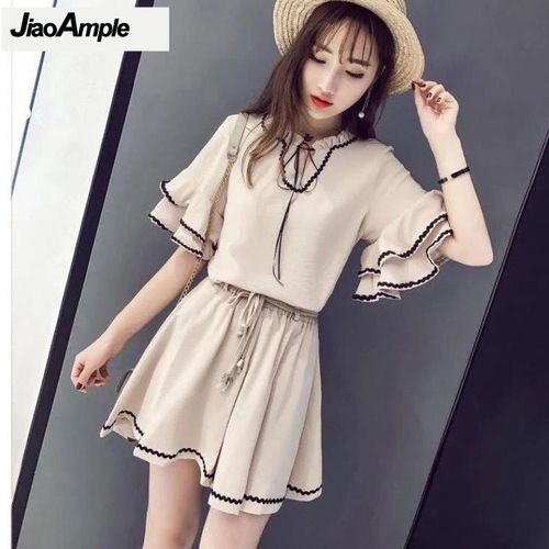 Fashion (black)2022 Summer New Shorts Suit Women Vintage Lotus Leaf Sleeve  Chiffon Blouse Pants Two-piece Korean Fashion Elegant Clothes Set JIN @  Best Price Online