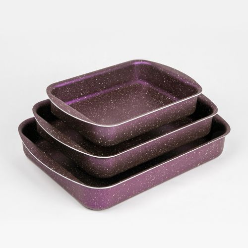 اشتري Lazord Granite Plus Rectangular Oven Casserole Set - 3 Piece - Size 25, 30, 35 - Purple في مصر